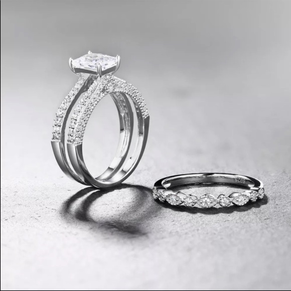 New Women’s 925 Silver 2 pc set Diamond Ring - Picture 5 of 5